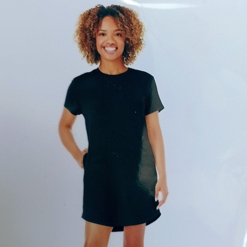 Member's Mark Sandwash Dress Womens L Navy Blue New Short Sleeve Pockets Comfort